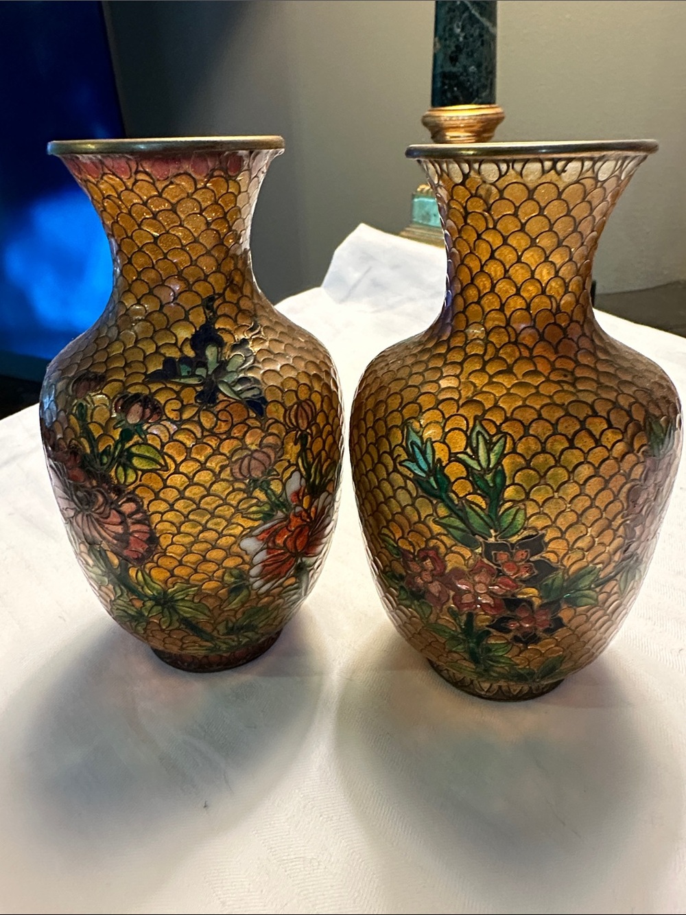 Rare Antique Superb Chinese Enamel Plique A Jour Cloisonne Transparent 2 vases